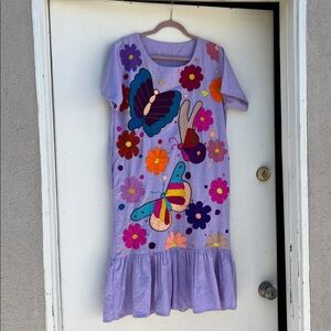 Vintage Hand Embroidered Purple Dress with Ruffle Bottom. One of a kind. RARE